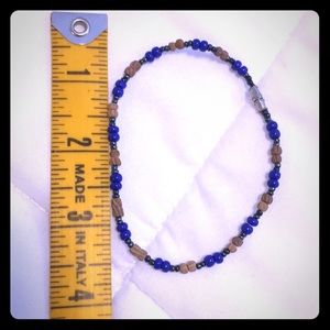 4in Bracelet Blue Brown Beads silver Clasp